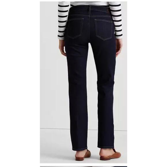 Lauren Ralph Lauren Womens Jeans Classic Straight Leg Mid Rise Dark Blue Rinse 6 - Picture 3 of 14